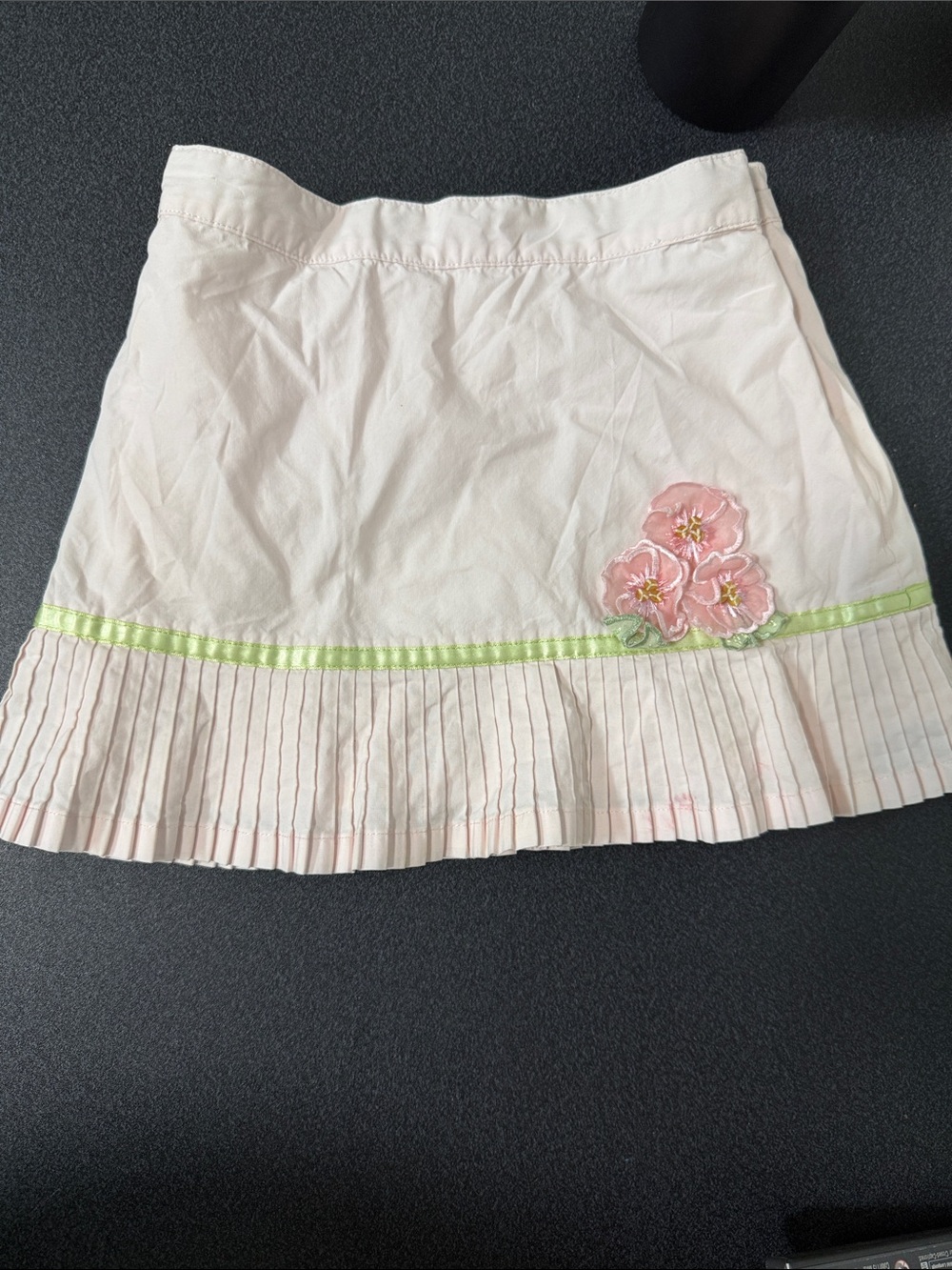 Gymboree Pale Pink Skirt with Green Ribbon and Pink Flower Appliqué